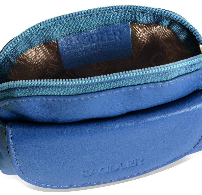 Compact Leather Zip-Top Coin Purse "Molly", Handmade by Saddler | RFID Protected & Gift Boxed | With Front Pocket & Interior Key Ring