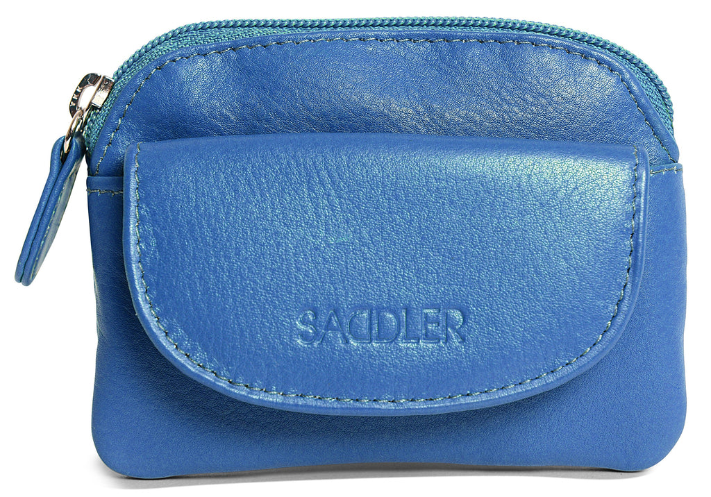 Compact Leather Zip-Top Coin Purse "Molly", Handmade by Saddler | RFID Protected & Gift Boxed | With Front Pocket & Interior Key Ring