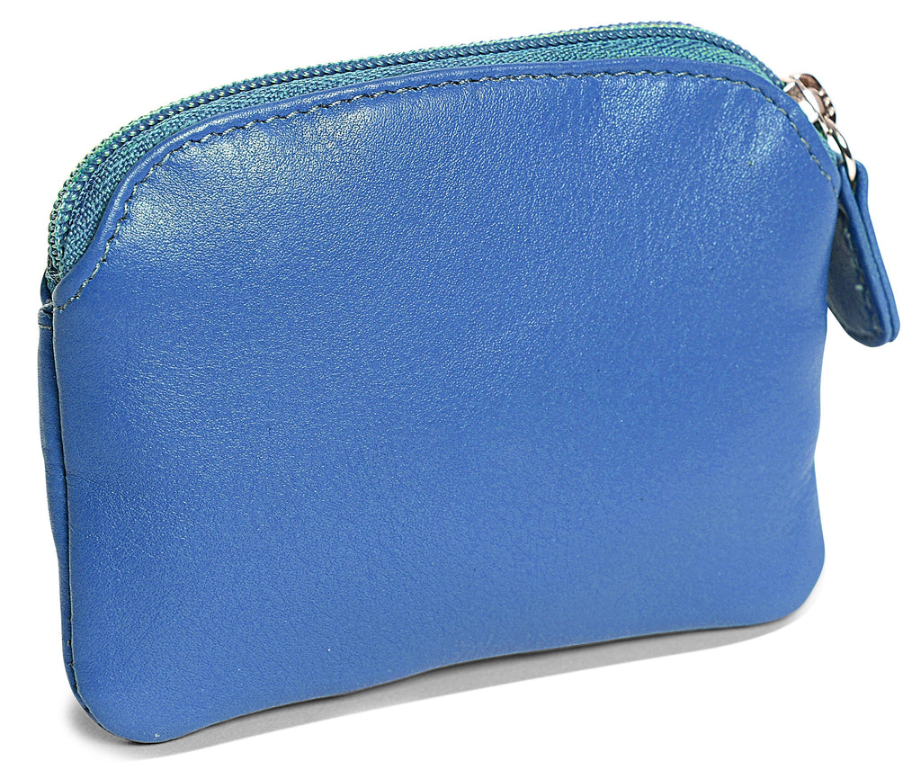 Compact Leather Zip-Top Coin Purse "Molly", Handmade by Saddler | RFID Protected & Gift Boxed | With Front Pocket & Interior Key Ring