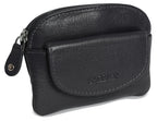 Compact Leather Zip-Top Coin Purse "Molly", Handmade by Saddler | RFID Protected & Gift Boxed | With Front Pocket & Interior Key Ring
