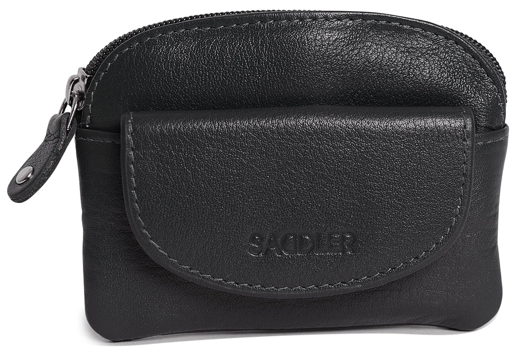 Compact Leather Zip-Top Coin Purse "Molly", Handmade by Saddler | RFID Protected & Gift Boxed | With Front Pocket & Interior Key Ring
