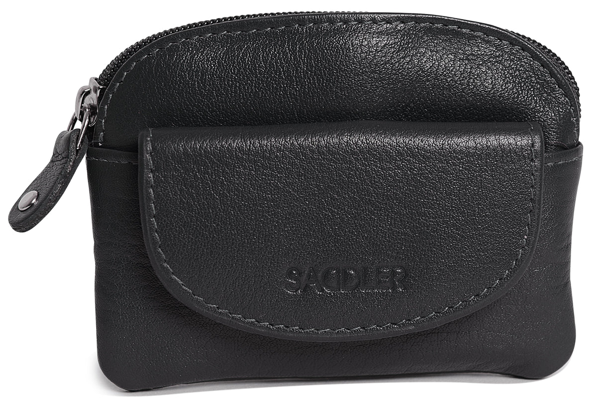 Compact Leather Zip-Top Coin Purse "Molly", Handmade by Saddler | RFID Protected & Gift Boxed | With Front Pocket & Interior Key Ring