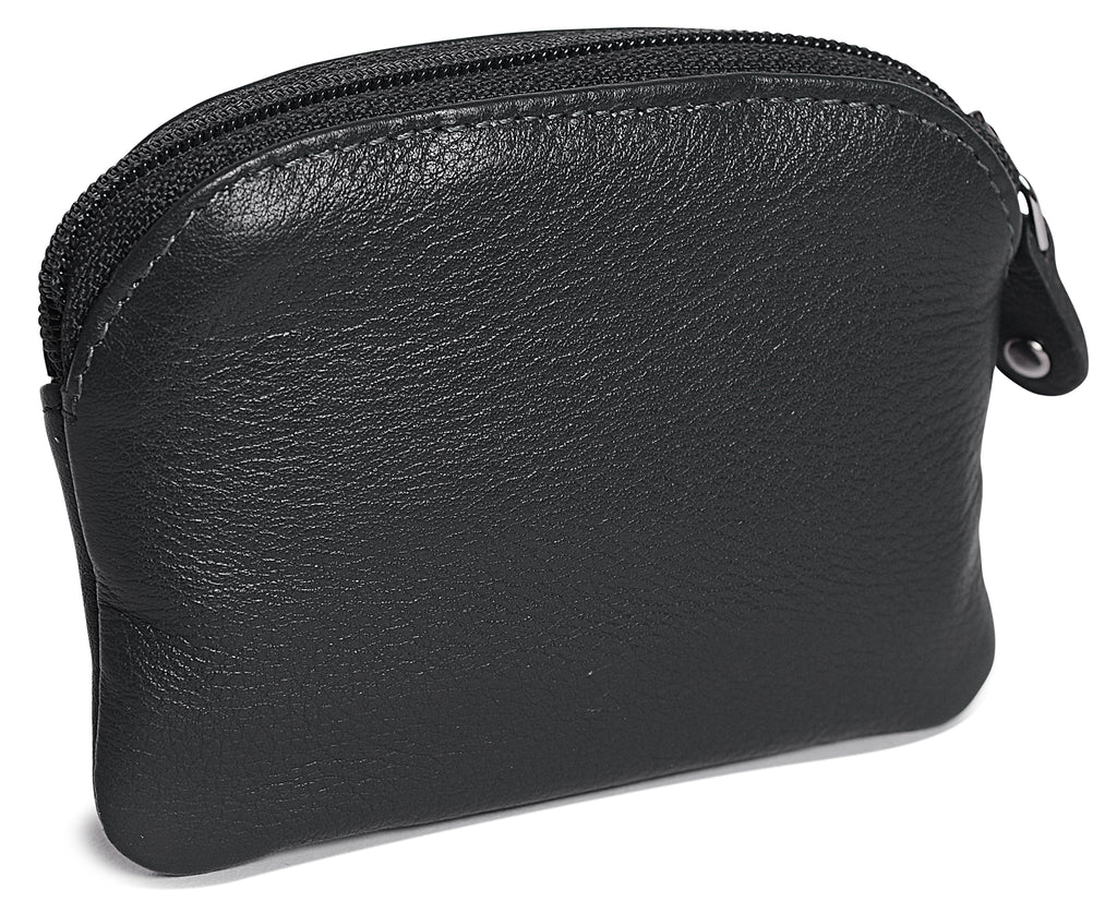 Compact Leather Zip-Top Coin Purse "Molly", Handmade by Saddler | RFID Protected & Gift Boxed | With Front Pocket & Interior Key Ring