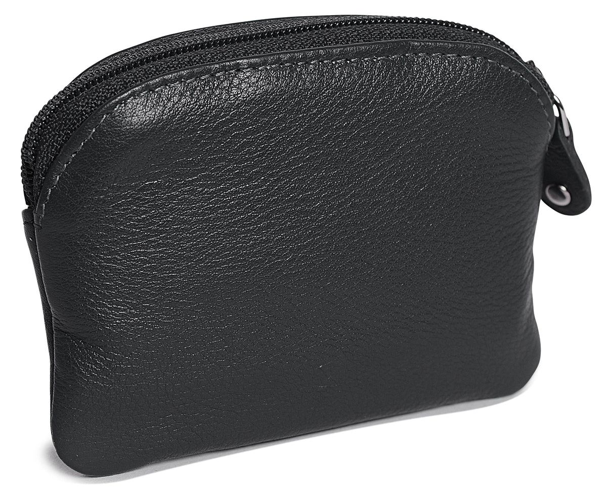 Compact Leather Zip-Top Coin Purse "Molly", Handmade by Saddler | RFID Protected & Gift Boxed | With Front Pocket & Interior Key Ring