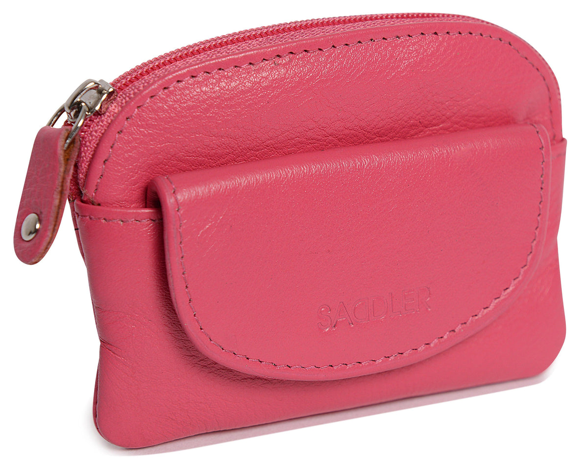 Compact Leather Zip-Top Coin Purse "Molly", Handmade by Saddler | RFID Protected & Gift Boxed | With Front Pocket & Interior Key Ring