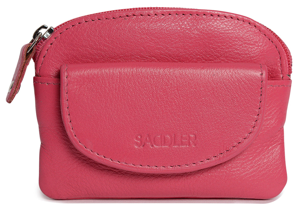 Compact Leather Zip-Top Coin Purse "Molly", Handmade by Saddler | RFID Protected & Gift Boxed | With Front Pocket & Interior Key Ring