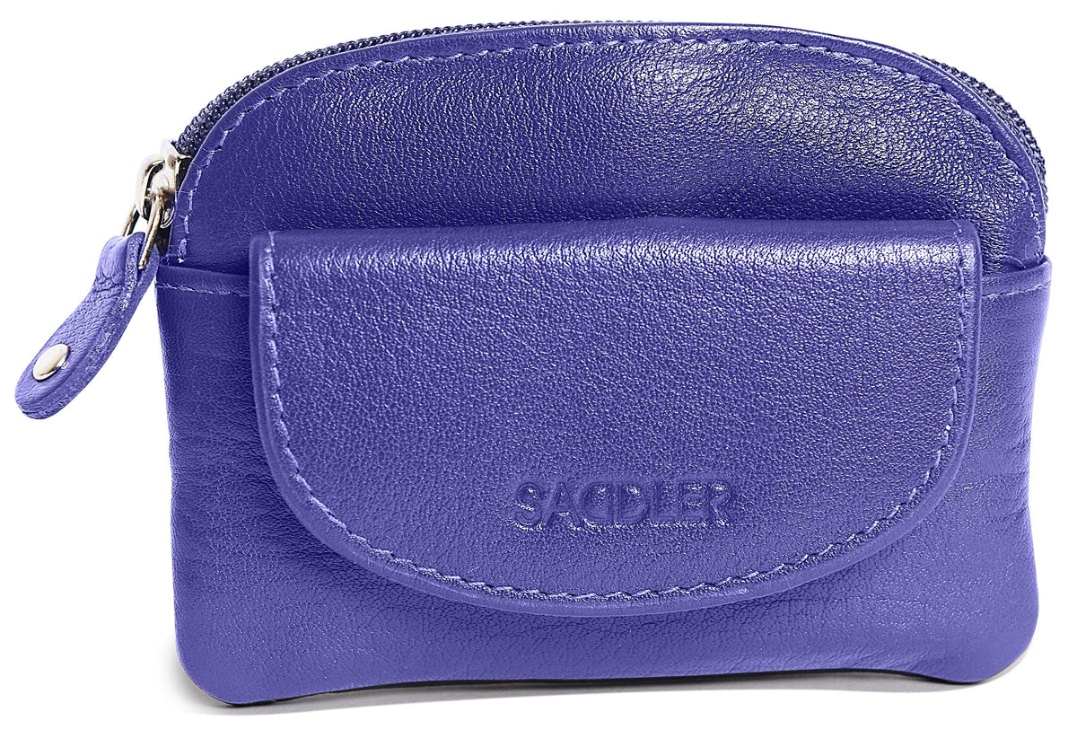 Compact Leather Zip-Top Coin Purse "Molly", Handmade by Saddler | RFID Protected & Gift Boxed | With Front Pocket & Interior Key Ring