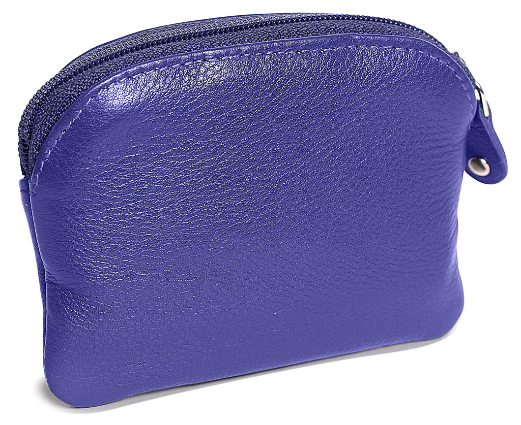 Compact Leather Zip-Top Coin Purse "Molly", Handmade by Saddler | RFID Protected & Gift Boxed | With Front Pocket & Interior Key Ring