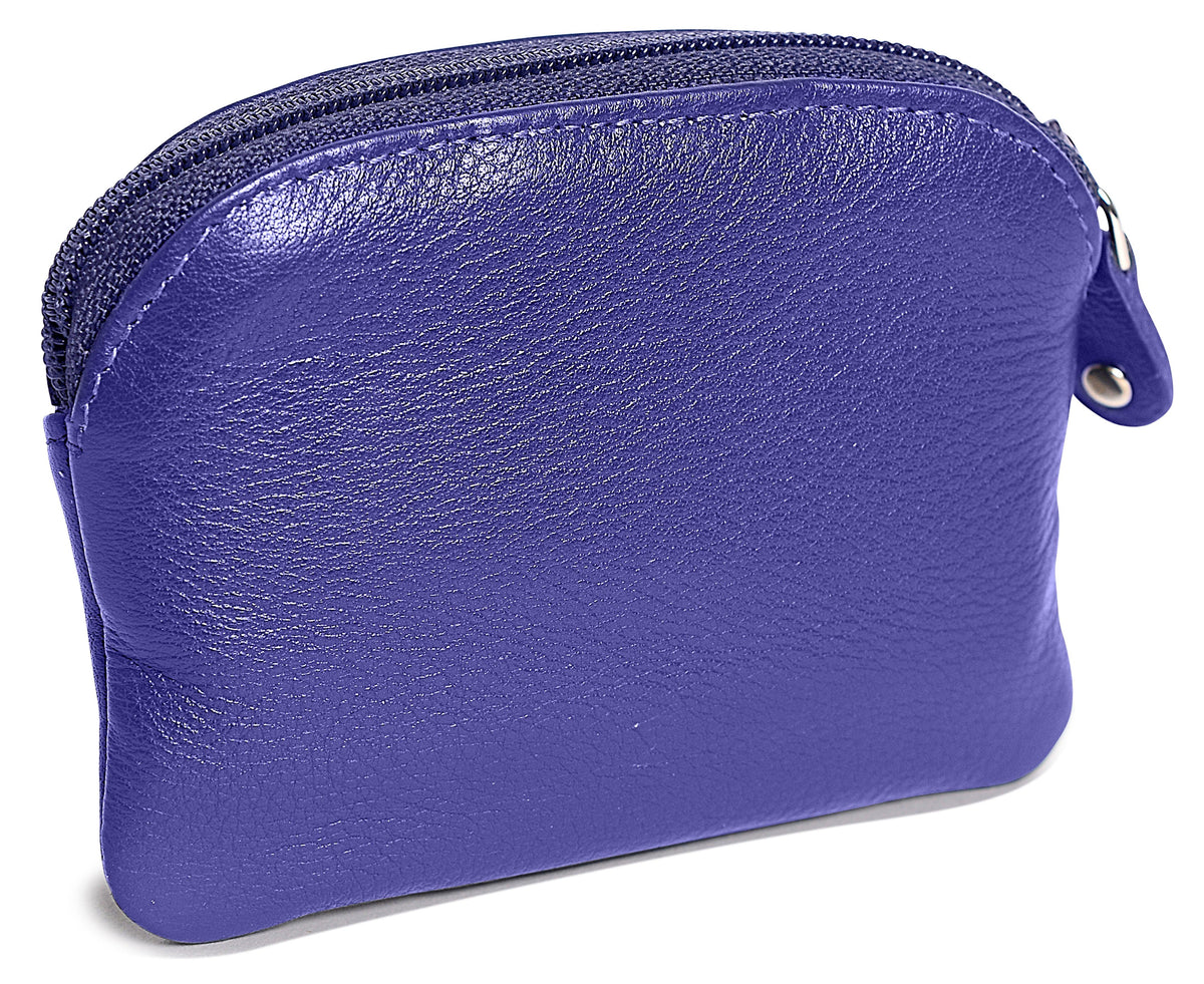 Compact Leather Zip-Top Coin Purse "Molly", Handmade by Saddler | RFID Protected & Gift Boxed | With Front Pocket & Interior Key Ring