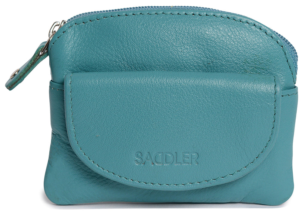 Compact Leather Zip-Top Coin Purse "Molly", Handmade by Saddler | RFID Protected & Gift Boxed | With Front Pocket & Interior Key Ring