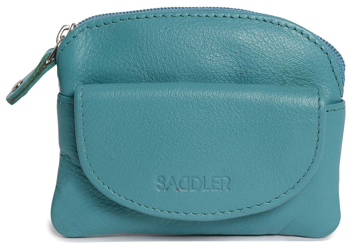 Compact Leather Zip-Top Coin Purse "Molly", Handmade by Saddler | RFID Protected & Gift Boxed | With Front Pocket & Interior Key Ring
