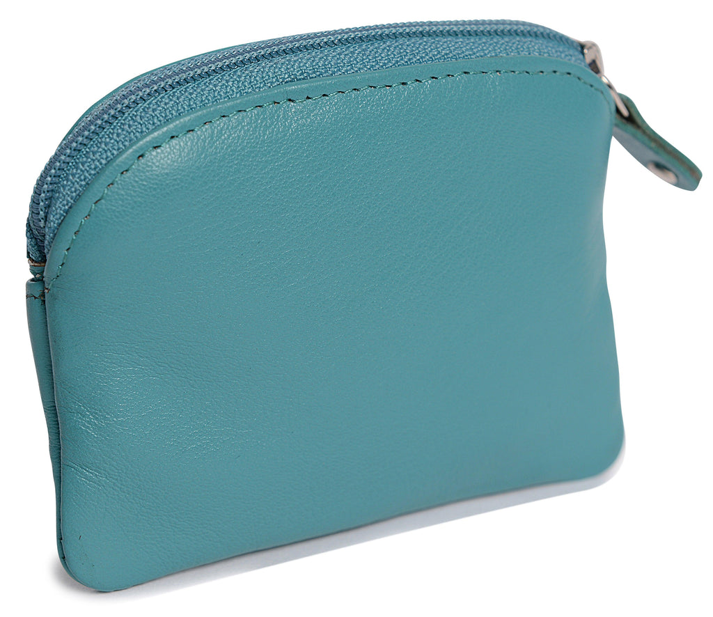 Compact Leather Zip-Top Coin Purse "Molly", Handmade by Saddler | RFID Protected & Gift Boxed | With Front Pocket & Interior Key Ring