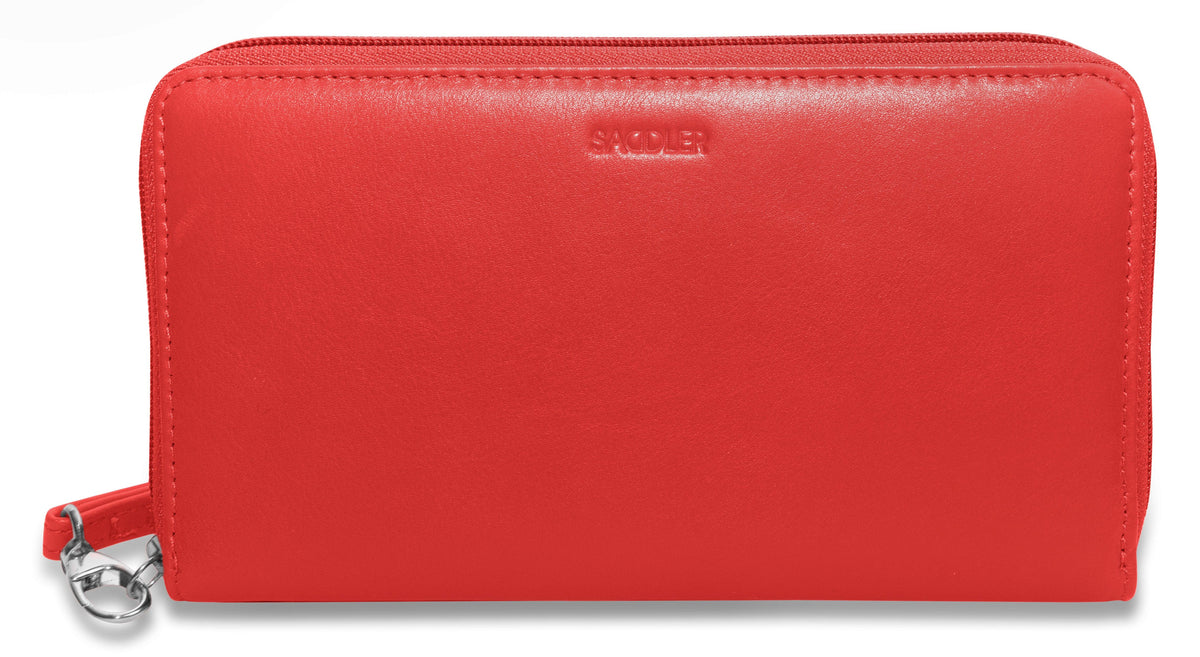 SADDLER SOPHIA Leather Zip Around Purse, 15 Card slots, Mobile Phone Pocket, Detachable Wrist Strap, RFID Protected
