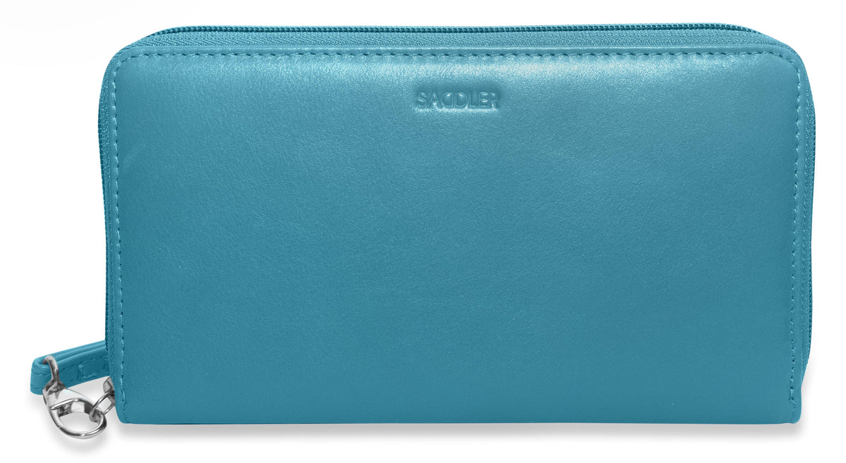 SADDLER SOPHIA Leather Zip Around Purse, 15 Card slots, Mobile Phone Pocket, Detachable Wrist Strap, RFID Protected