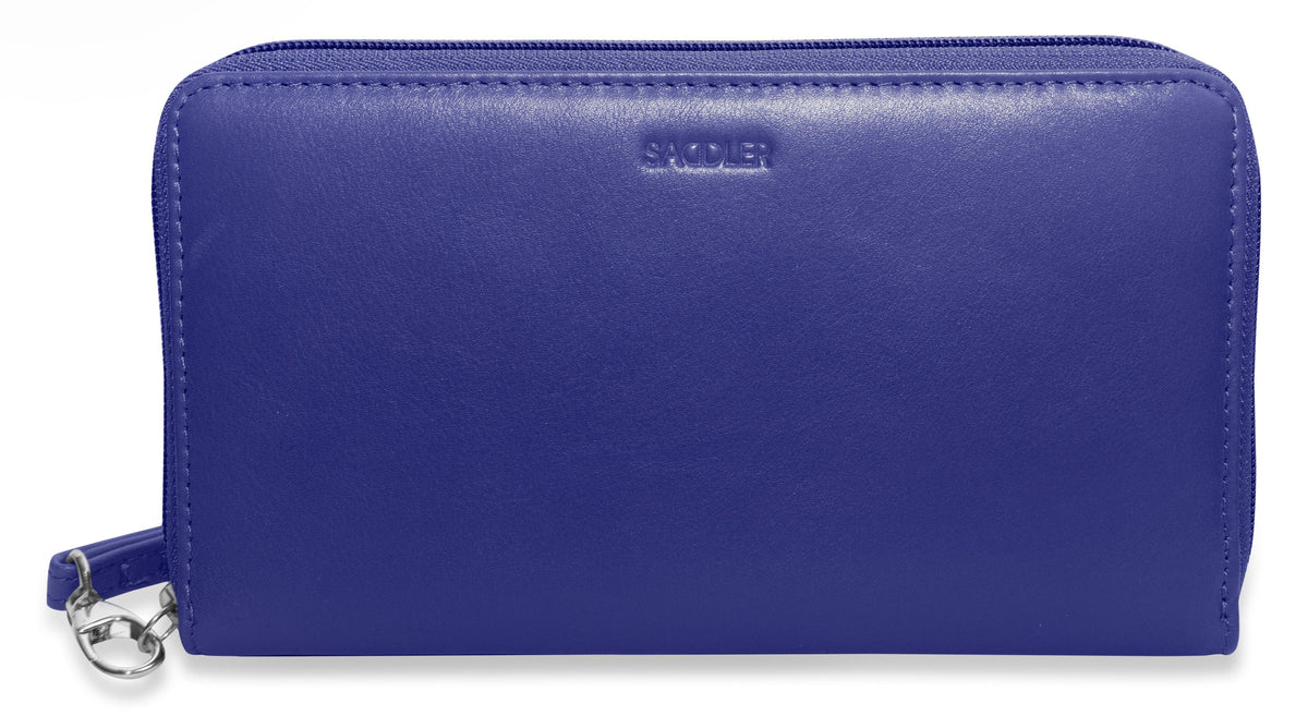SADDLER SOPHIA Leather Zip Around Purse, 15 Card slots, Mobile Phone Pocket, Detachable Wrist Strap, RFID Protected