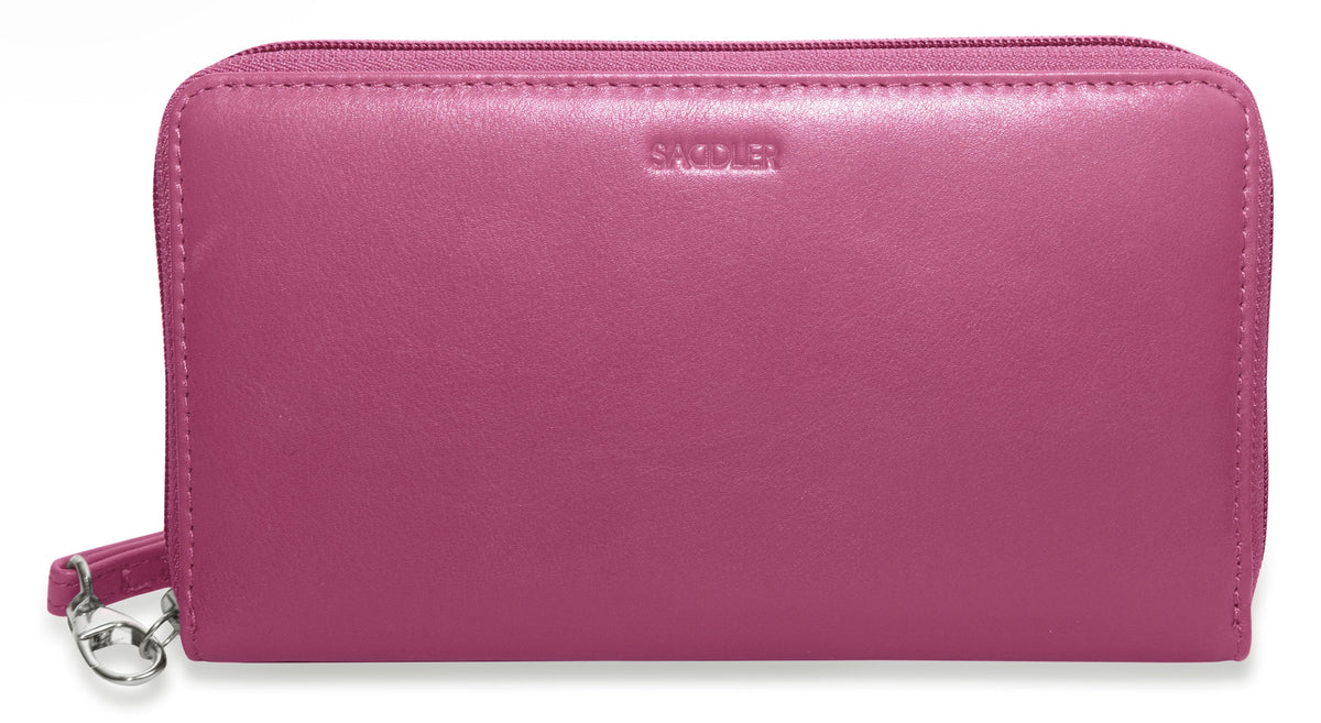SADDLER SOPHIA Leather Zip Around Purse, 15 Card slots, Mobile Phone Pocket, Detachable Wrist Strap, RFID Protected