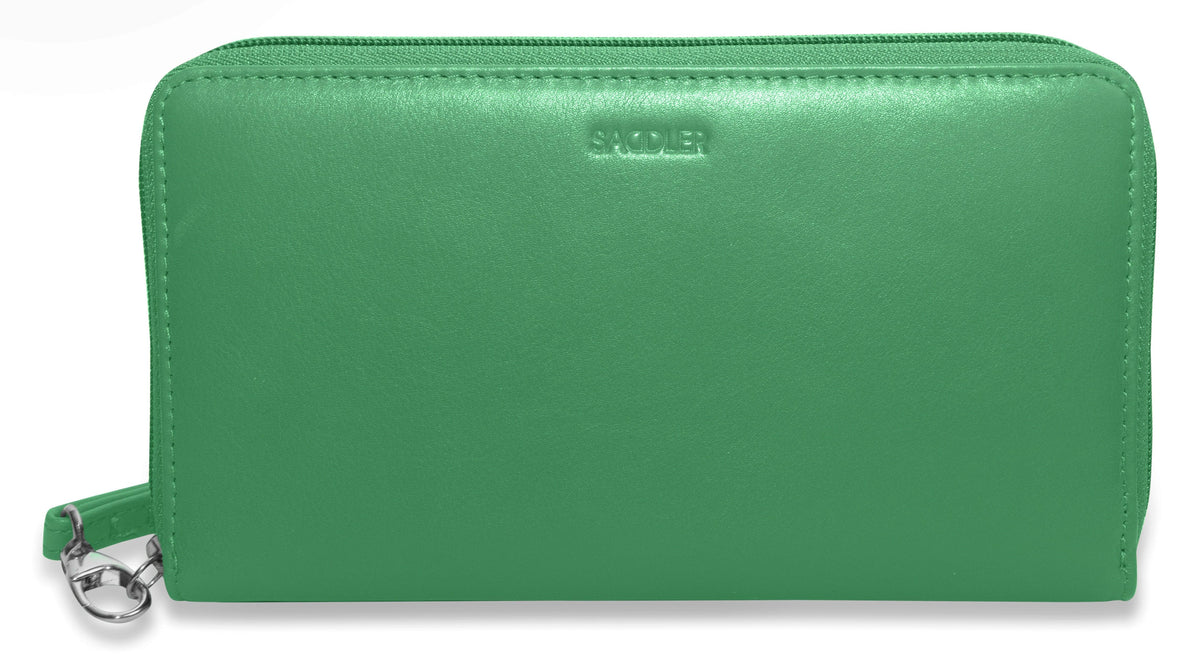 SADDLER SOPHIA Leather Zip Around Purse, 15 Card slots, Mobile Phone Pocket, Detachable Wrist Strap, RFID Protected