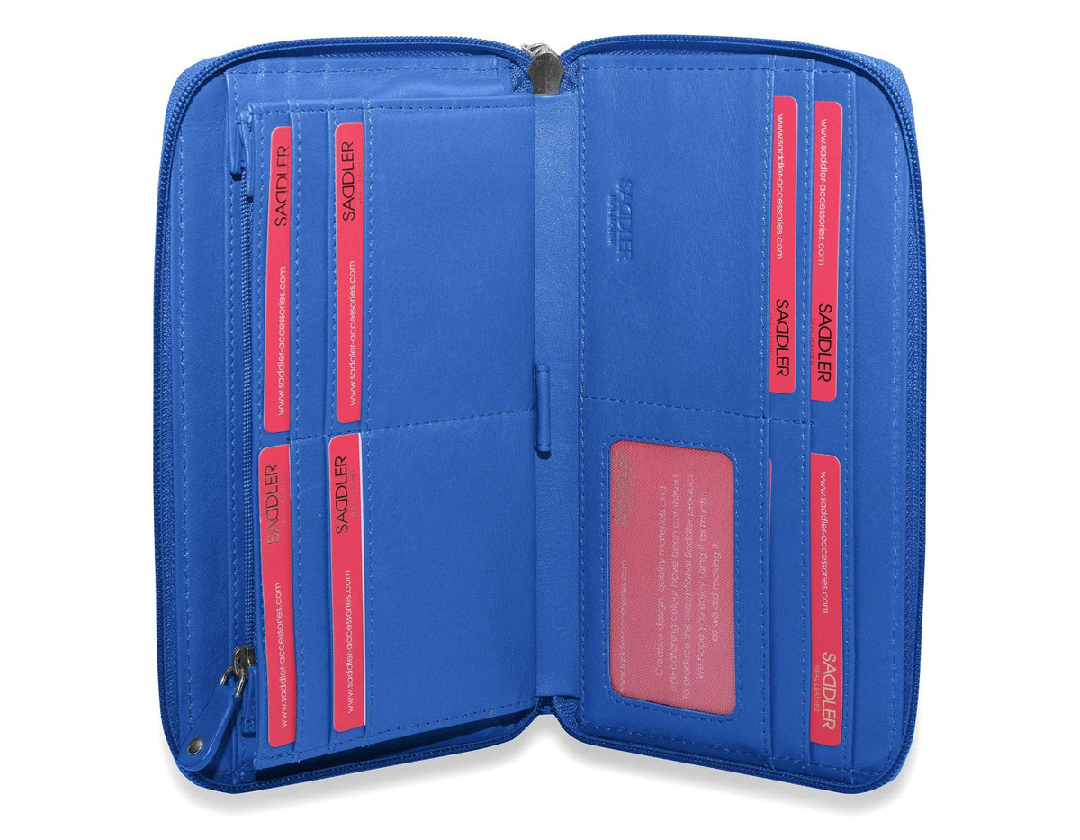 SADDLER SOPHIA Leather Zip Around Purse, 15 Card slots, Mobile Phone Pocket, Detachable Wrist Strap, RFID Protected