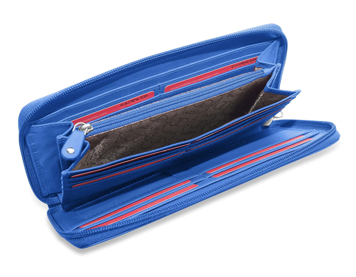 SADDLER SOPHIA Leather Zip Around Purse, 15 Card slots, Mobile Phone Pocket, Detachable Wrist Strap, RFID Protected