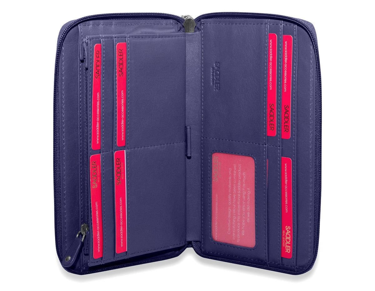 SADDLER SOPHIA Leather Zip Around Purse, 15 Card slots, Mobile Phone Pocket, Detachable Wrist Strap, RFID Protected