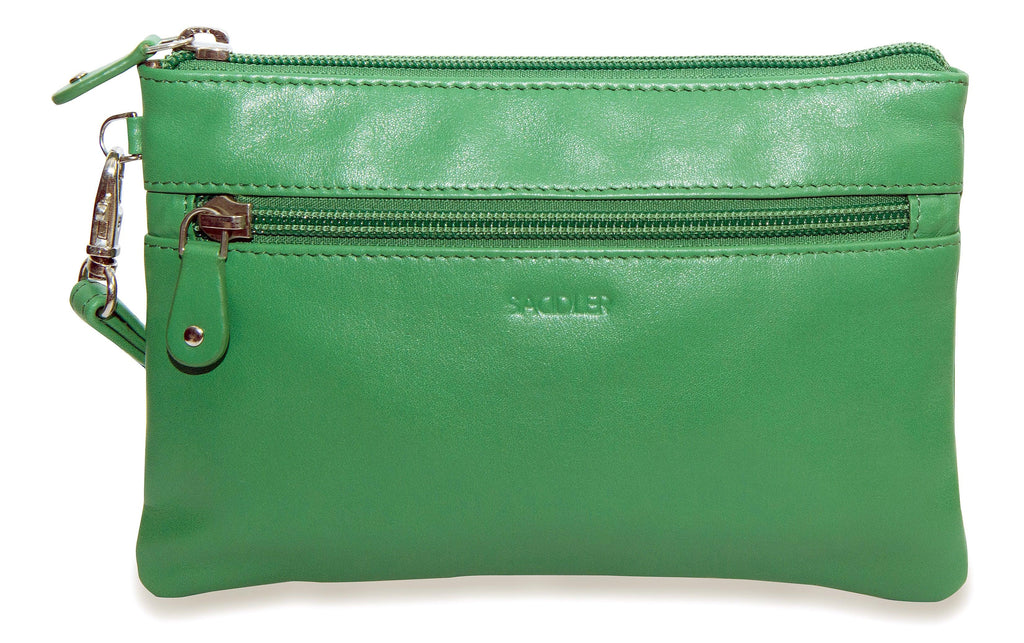 SADDLER SCARLETT Leather Zip Top Mini Clutch, Phone Holder with Detachable Wrist Strap, RFID Protected