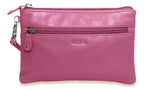 SADDLER SCARLETT Leather Zip Top Mini Clutch, Phone Holder with Detachable Wrist Strap, RFID Protected