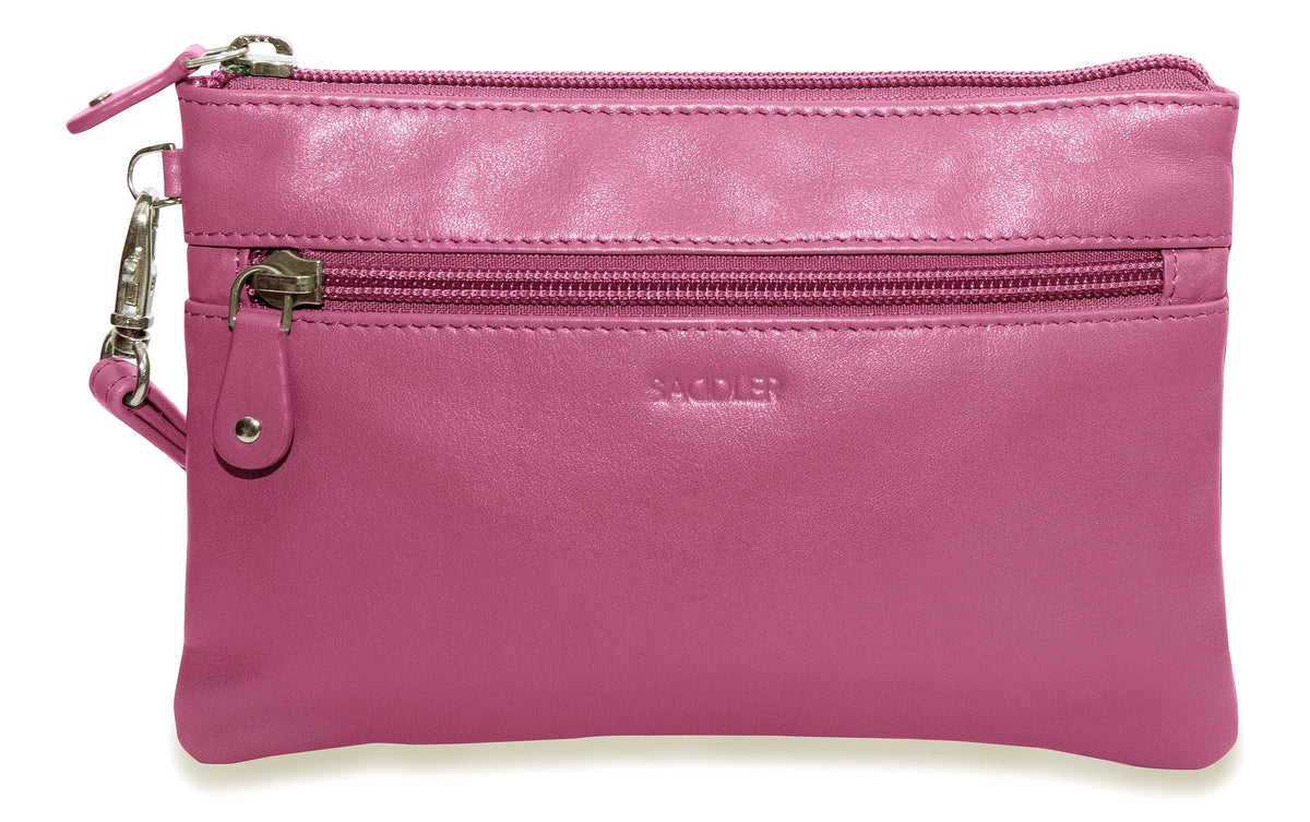 SADDLER SCARLETT Leather Zip Top Mini Clutch, Phone Holder with Detachable Wrist Strap, RFID Protected