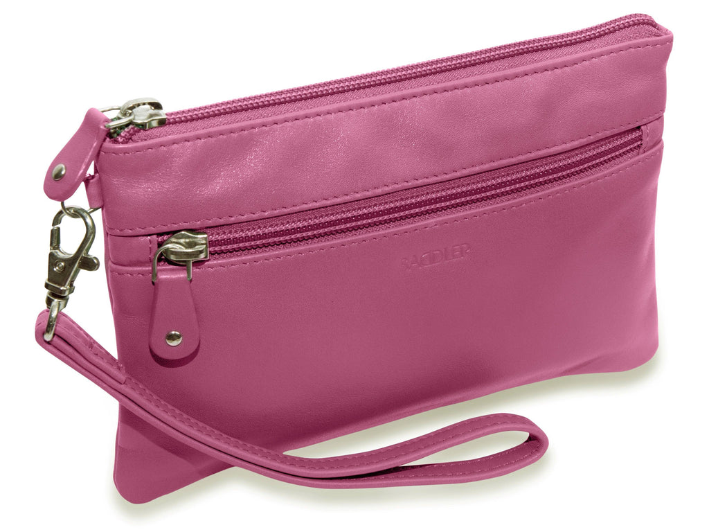 SADDLER SCARLETT Leather Zip Top Mini Clutch, Phone Holder with Detachable Wrist Strap, RFID Protected