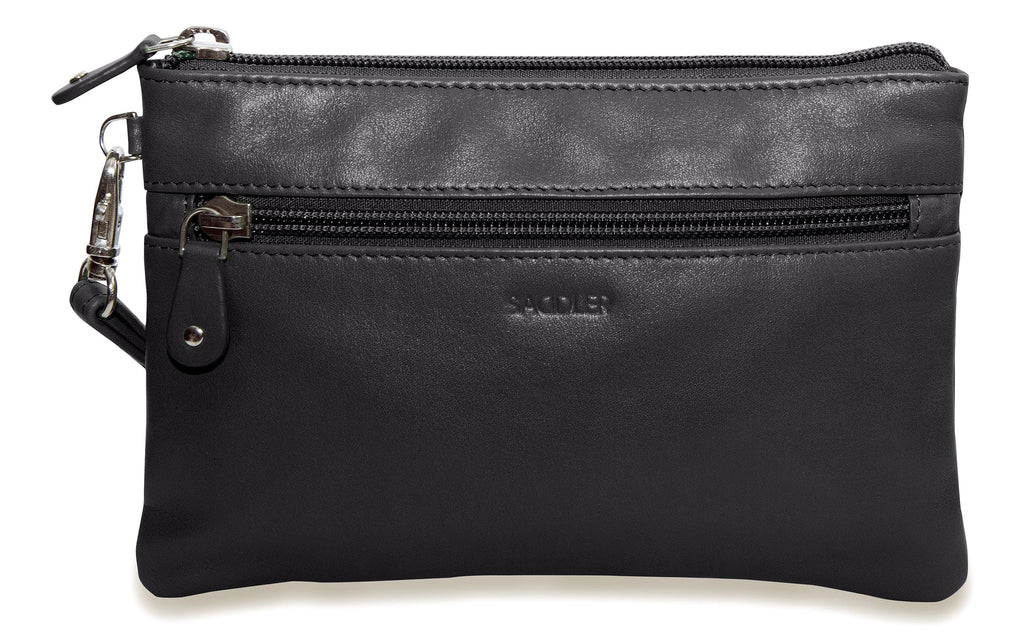 SADDLER SCARLETT Leather Zip Top Mini Clutch, Phone Holder with Detachable Wrist Strap, RFID Protected