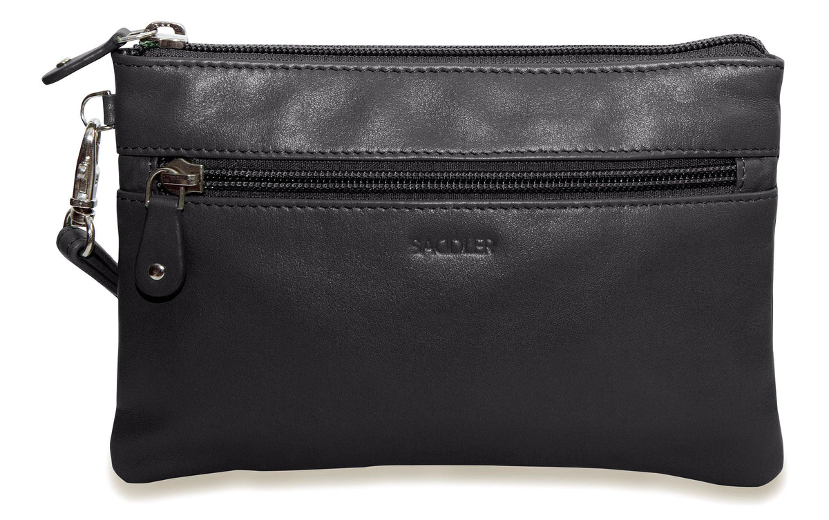 SADDLER SCARLETT Leather Zip Top Mini Clutch, Phone Holder with Detachable Wrist Strap, RFID Protected
