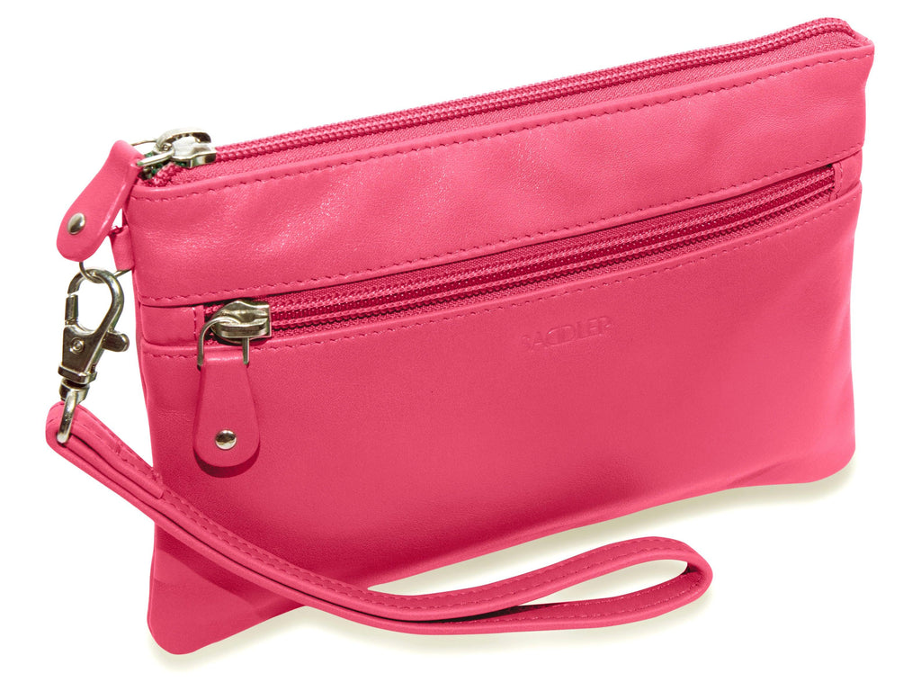 SADDLER SCARLETT Leather Zip Top Mini Clutch, Phone Holder with Detachable Wrist Strap, RFID Protected