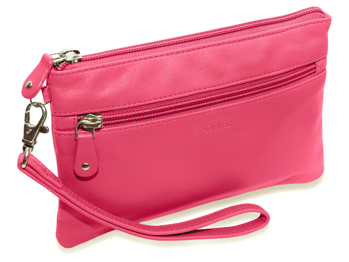 SADDLER SCARLETT Leather Zip Top Mini Clutch, Phone Holder with Detachable Wrist Strap, RFID Protected