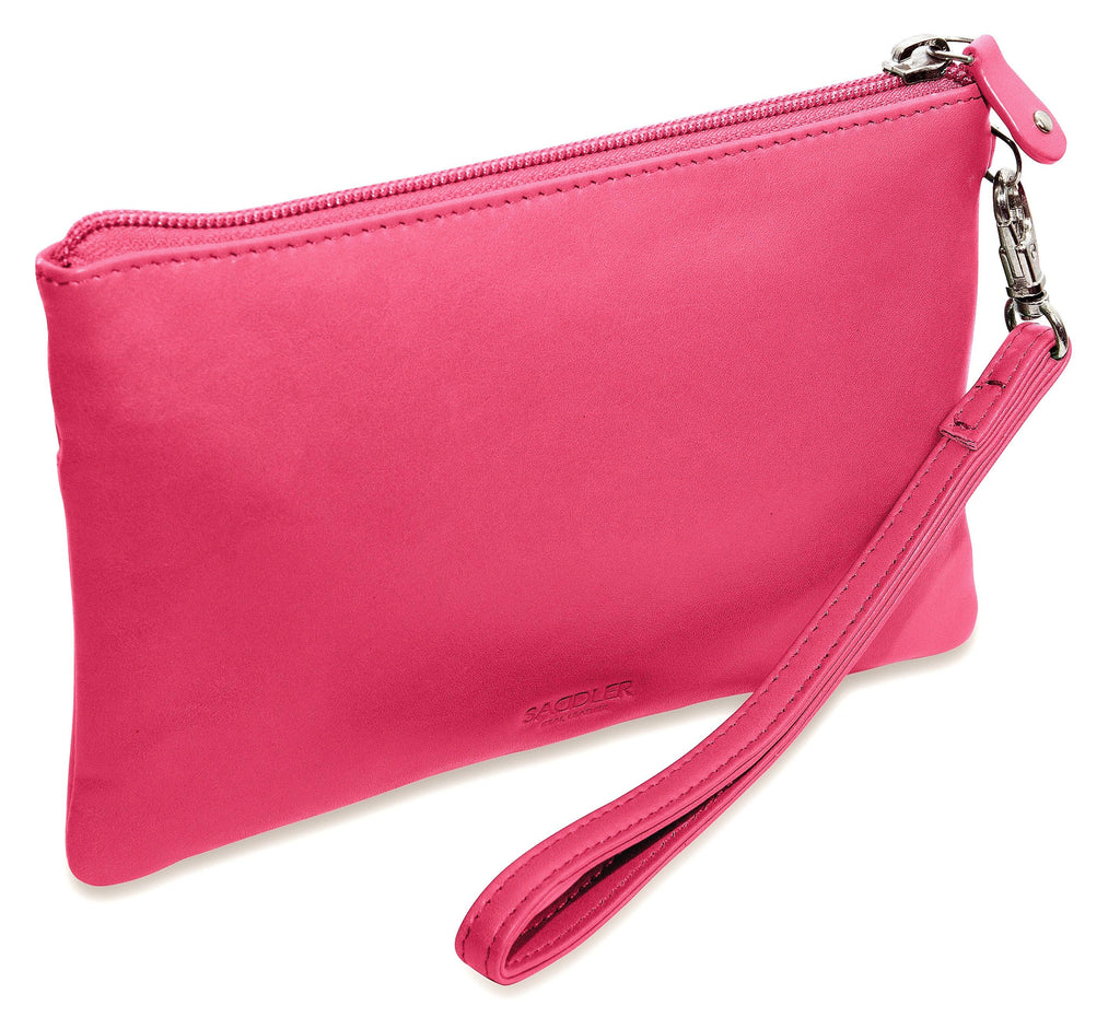SADDLER SCARLETT Leather Zip Top Mini Clutch, Phone Holder with Detachable Wrist Strap, RFID Protected