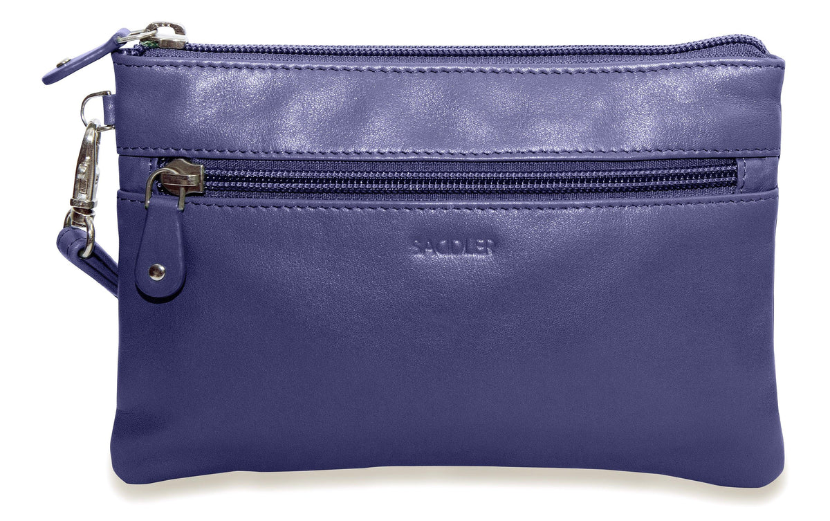 SADDLER SCARLETT Leather Zip Top Mini Clutch, Phone Holder with Detachable Wrist Strap, RFID Protected