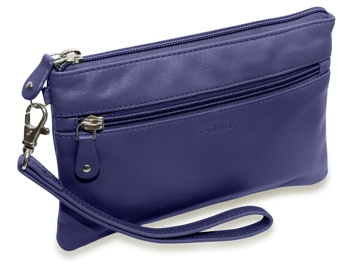 SADDLER SCARLETT Leather Zip Top Mini Clutch, Phone Holder with Detachable Wrist Strap, RFID Protected