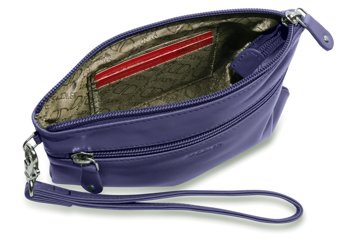 SADDLER SCARLETT Leather Zip Top Mini Clutch, Phone Holder with Detachable Wrist Strap, RFID Protected