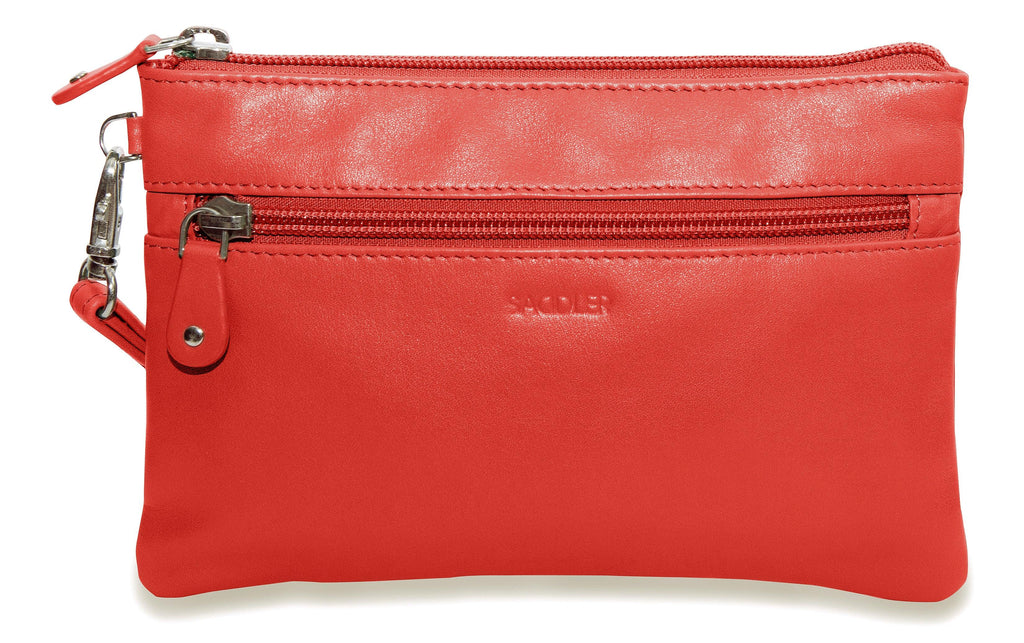SADDLER SCARLETT Leather Zip Top Mini Clutch, Phone Holder with Detachable Wrist Strap, RFID Protected