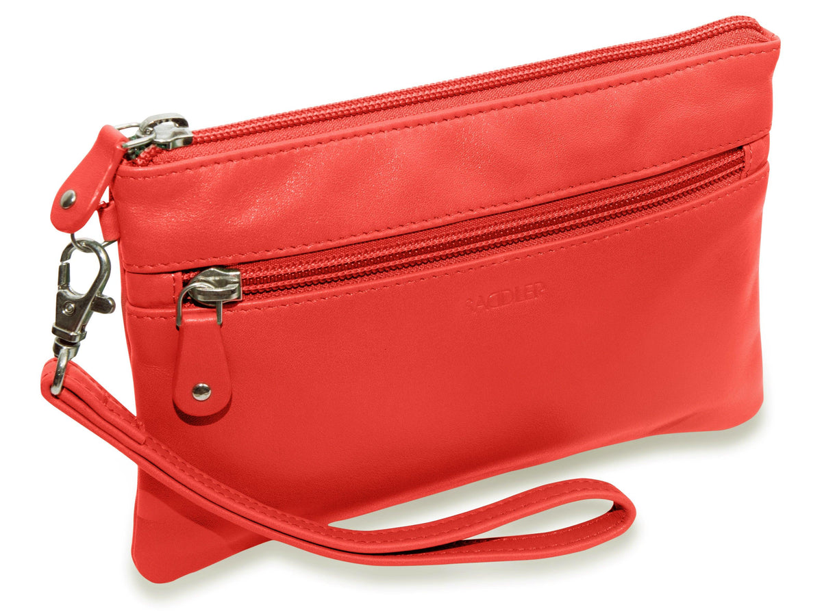 SADDLER SCARLETT Leather Zip Top Mini Clutch, Phone Holder with Detachable Wrist Strap, RFID Protected