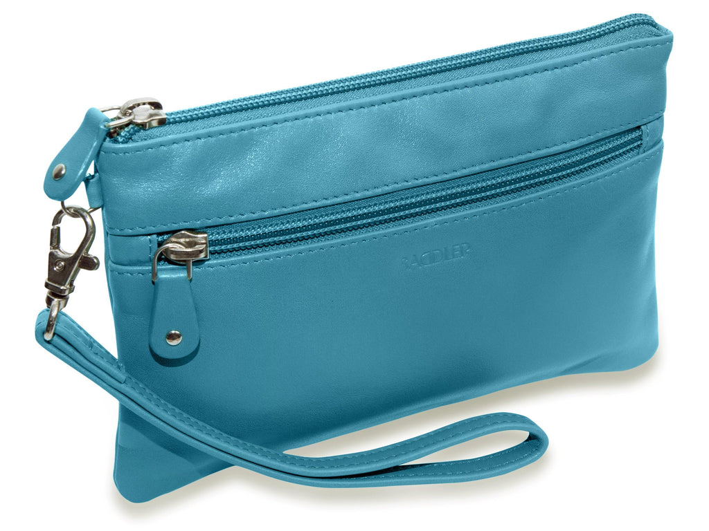 SADDLER SCARLETT Leather Zip Top Mini Clutch, Phone Holder with Detachable Wrist Strap, RFID Protected