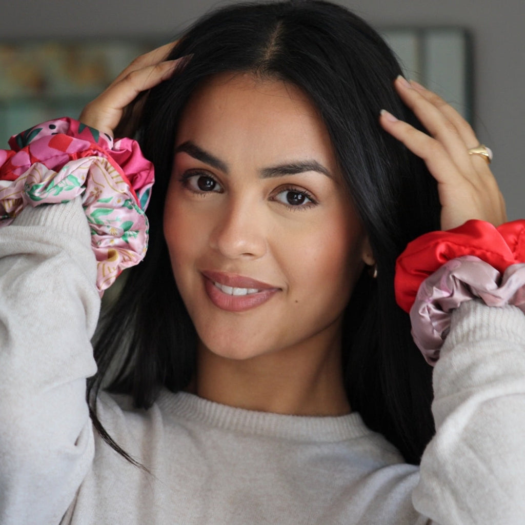 Cloud Satin Hair Scrunchie Set (set of 3), Strawberry Leopard