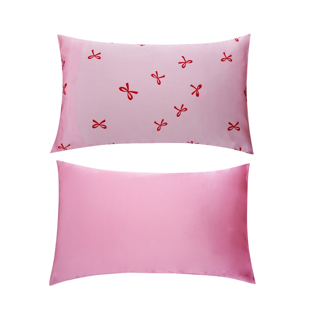Soft Satin Pillowcase Set, Red Bows