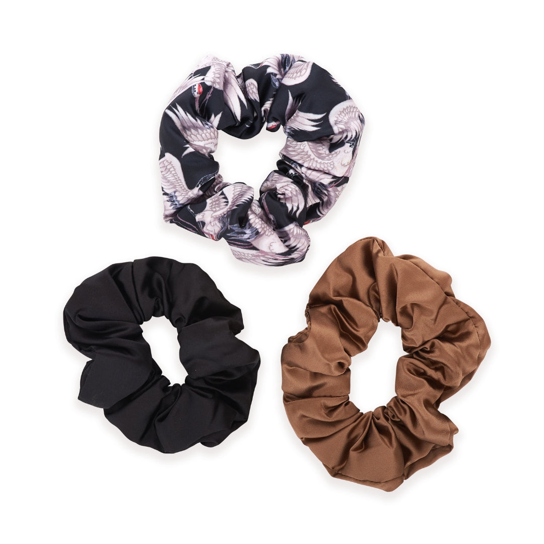 Cloud Satin Hair Scrunchie Set (set of 3), Moonlit Mocha