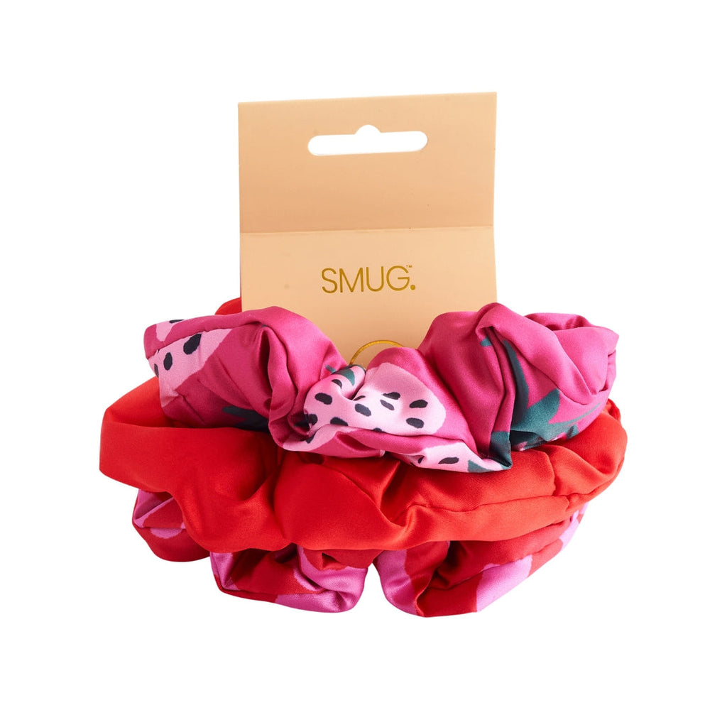 Cloud Satin Hair Scrunchie Set (set of 3), Strawberry Leopard