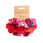 Cloud Satin Hair Scrunchie Set (set of 3), Strawberry Leopard