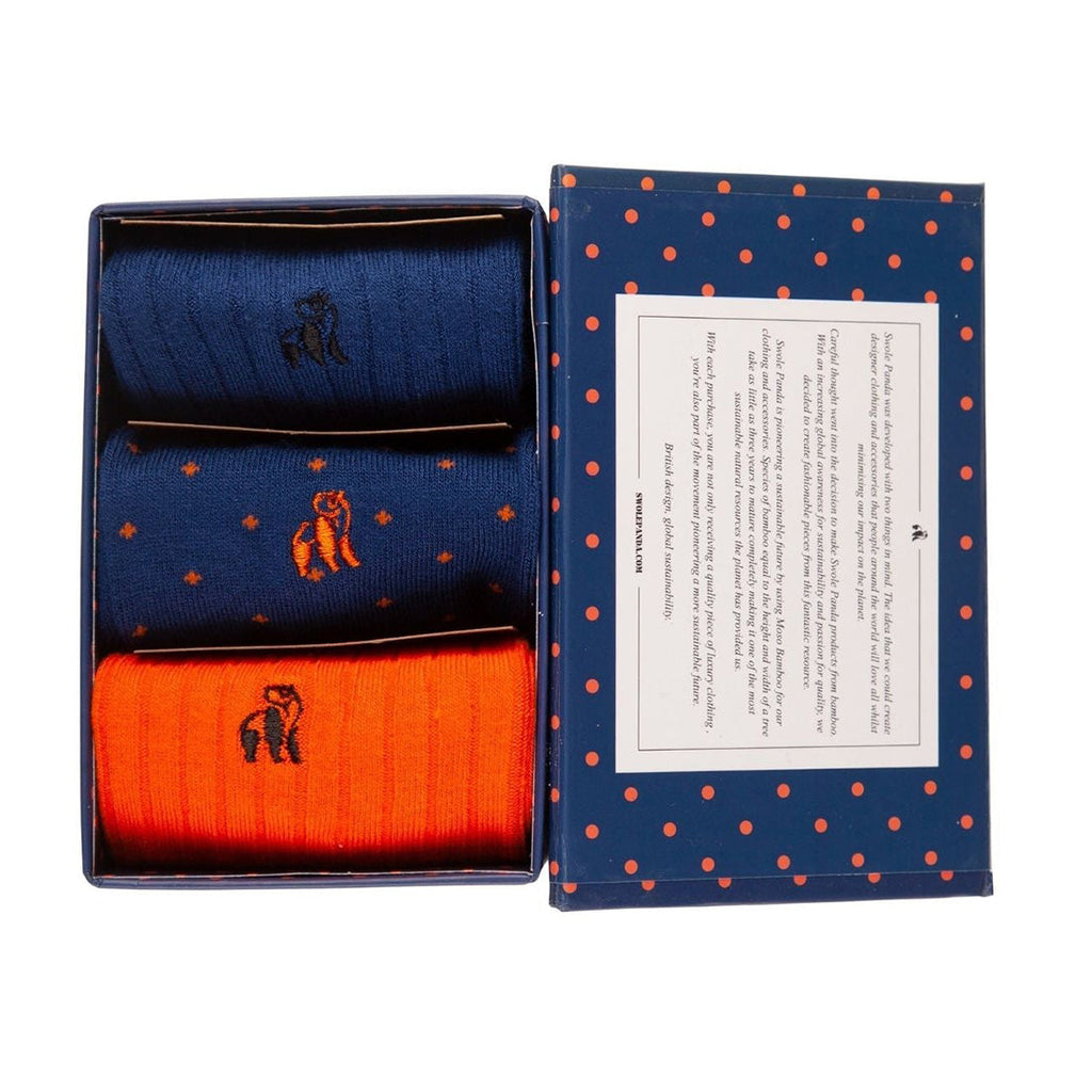 Orange & Blue Bamboo-Blend Sock Gift Box, 3 Pairs