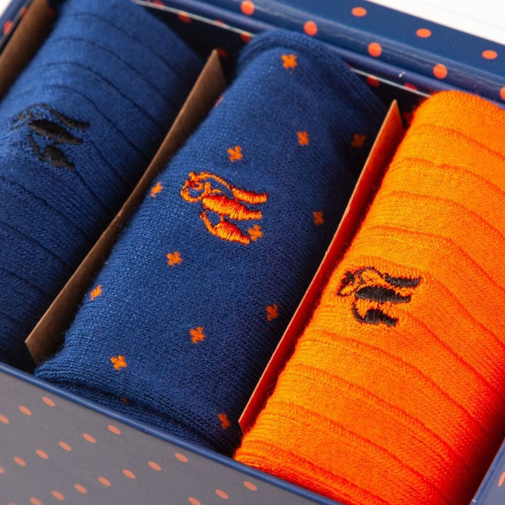 Orange & Blue Bamboo-Blend Sock Gift Box, 3 Pairs