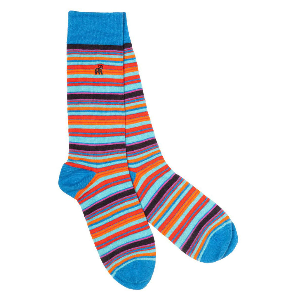 Blue & Red Narrow Striped Bamboo-Blend Socks
