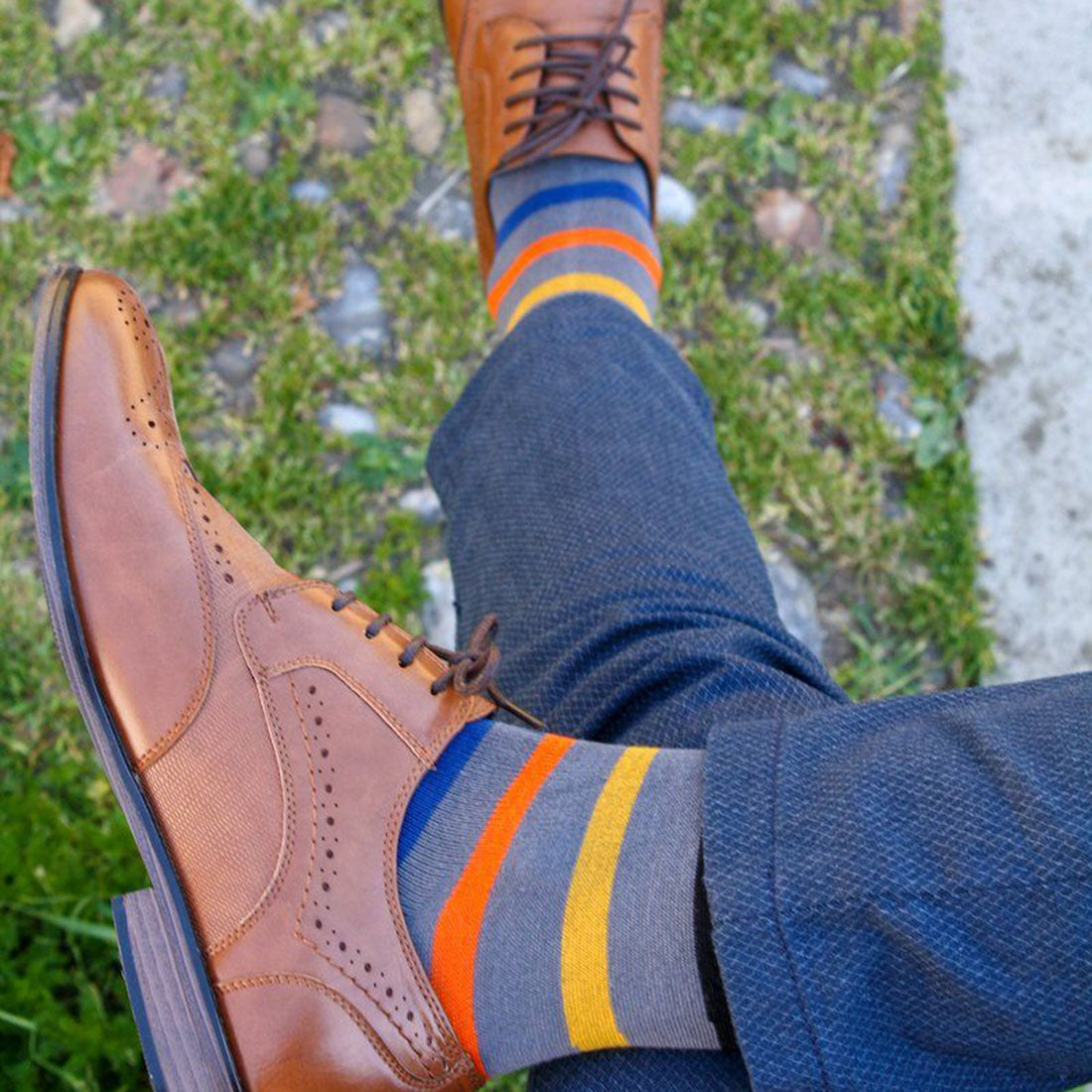 Grey Small Striped Bamboo-Blend Socks