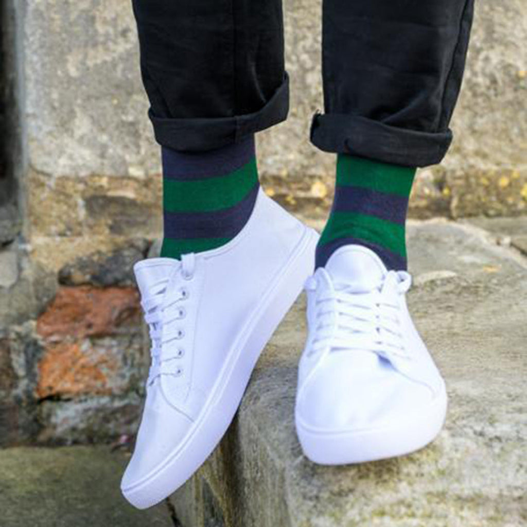 Racing Green Striped Comfort Cuff Bamboo-Blend Socks