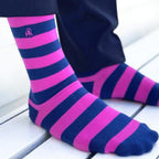 Rich Pink Striped Comfort Cuff Bamboo-Blend Socks